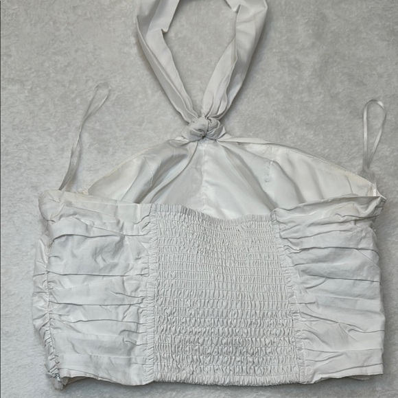 Pants Store White Ruched Tie Front Crop Top - Picture 6 of 11